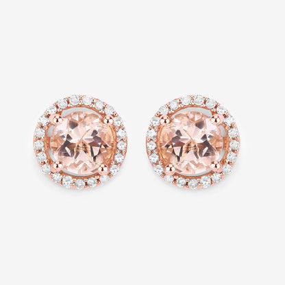0.93 Carat Genuine Morganite and White Diamond 14K Rose Gold Earrings 