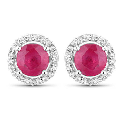 1.22 Carat Genuine Ruby and White Diamond 14K White Gold Earrings by Bids.com