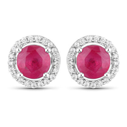1.22 Carat Genuine Ruby and White Diamond 14K White Gold Earrings by Bids.com