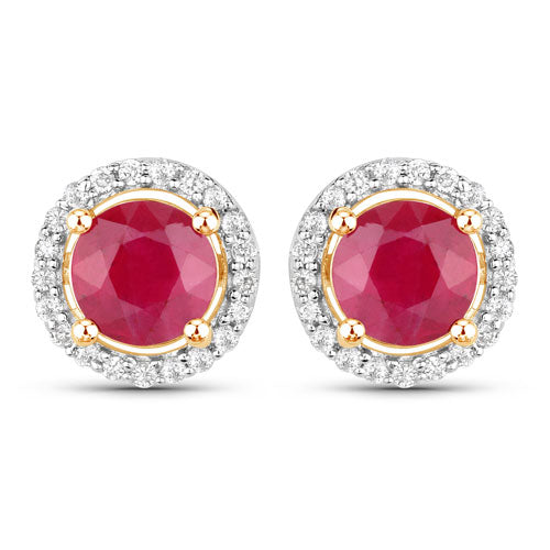 1.22 Carat Genuine Ruby and White Diamond 14K Yellow Gold Earrings by Bids.com