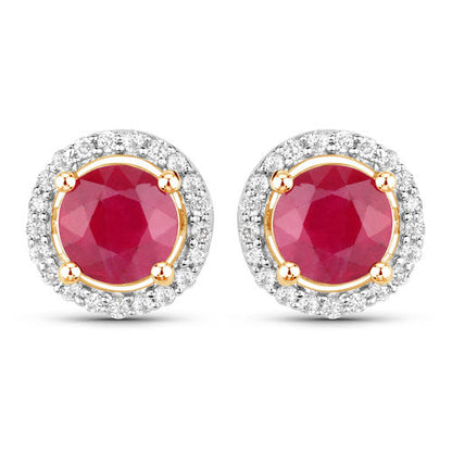 1.22 Carat Genuine Ruby and White Diamond 14K Yellow Gold Earrings by Bids.com