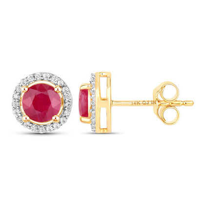 1.22 Carat Genuine Ruby and White Diamond 14K Yellow Gold Earrings by Bids.com