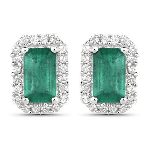 0.91 Carat Genuine Zambian Emerald and White Diamond 14K White Gold Earrings by Bids.com