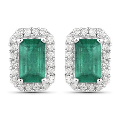 0.91 Carat Genuine Zambian Emerald and White Diamond 14K White Gold Earrings by Bids.com