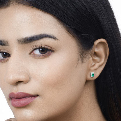 0.91 Carat Genuine Zambian Emerald and White Diamond 14K White Gold Earrings by Bids.com