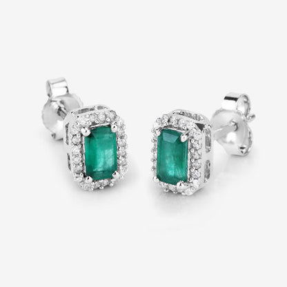 0.91 Carat Genuine Zambian Emerald and White Diamond 14K White Gold Earrings by Bids.com