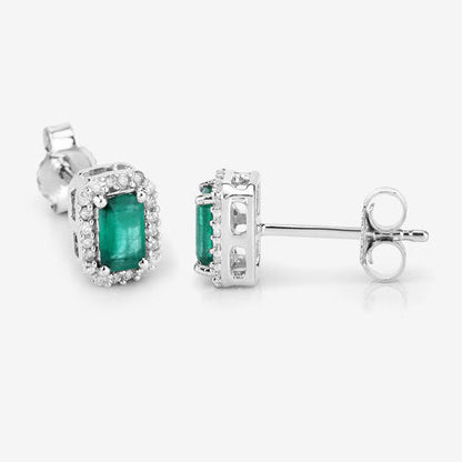 0.91 Carat Genuine Zambian Emerald and White Diamond 14K White Gold Earrings by Bids.com