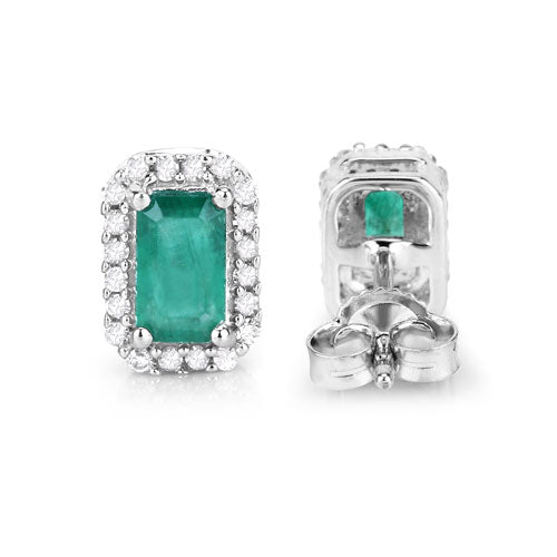 0.91 Carat Genuine Zambian Emerald and White Diamond 14K White Gold Earrings by Bids.com