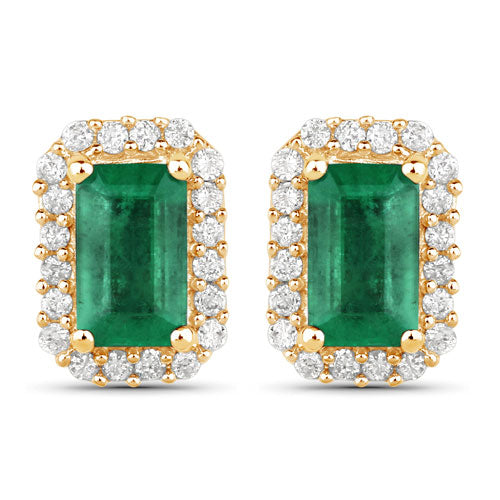 0.91 Carat Genuine Zambian Emerald and White Diamond 14K Yellow Gold Earrings by Bids.com