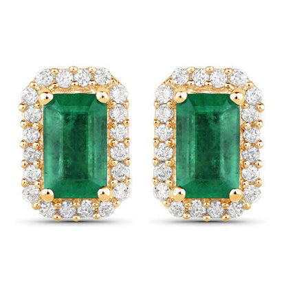 0.91 Carat Genuine Zambian Emerald and White Diamond 14K Yellow Gold Earrings by Bids.com