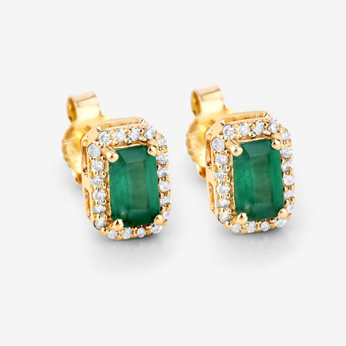 0.91 Carat Genuine Zambian Emerald and White Diamond 14K Yellow Gold Earrings by Bids.com