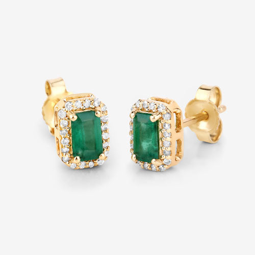 0.91 Carat Genuine Zambian Emerald and White Diamond 14K Yellow Gold Earrings by Bids.com