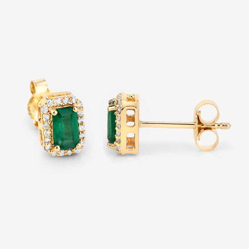 0.91 Carat Genuine Zambian Emerald and White Diamond 14K Yellow Gold Earrings by Bids.com