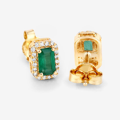 0.91 Carat Genuine Zambian Emerald and White Diamond 14K Yellow Gold Earrings by Bids.com