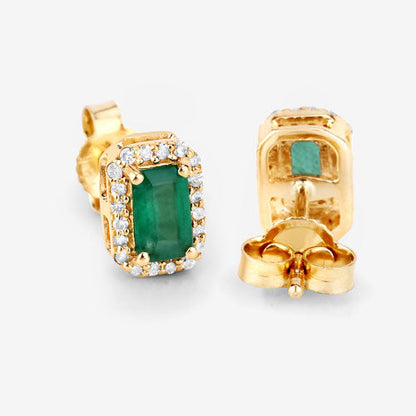 0.91 Carat Genuine Zambian Emerald and White Diamond 14K Yellow Gold Earrings by Bids.com