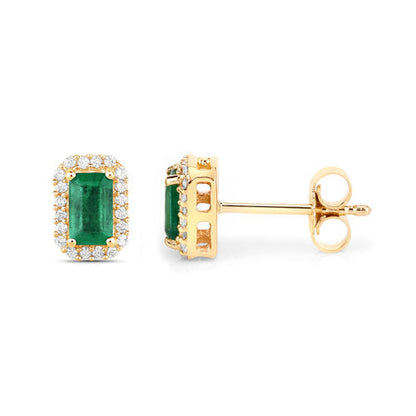 0.91 Carat Genuine Zambian Emerald and White Diamond 14K Yellow Gold Earrings by Bids.com