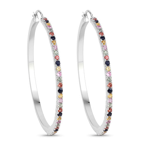 2.24 Carat Genuine Multi Sapphire .925 Sterling Silver Earrings by Bids.com