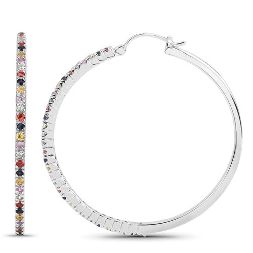 2.24 Carat Genuine Multi Sapphire .925 Sterling Silver Earrings by Bids.com