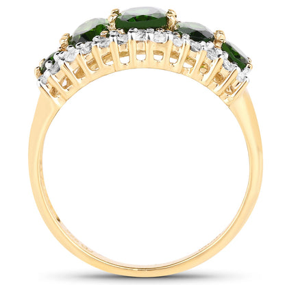 18K Yellow Gold Plated 2.70 Carat Genuine Chrome Diopside and White Topaz .925 Sterling Silver Ring by Bids.com