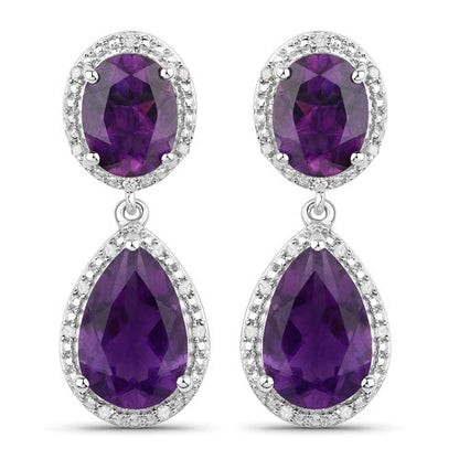 8.45 Carat Genuine Amethyst and White Diamond .925 Sterling Silver Earrings by Bids.com