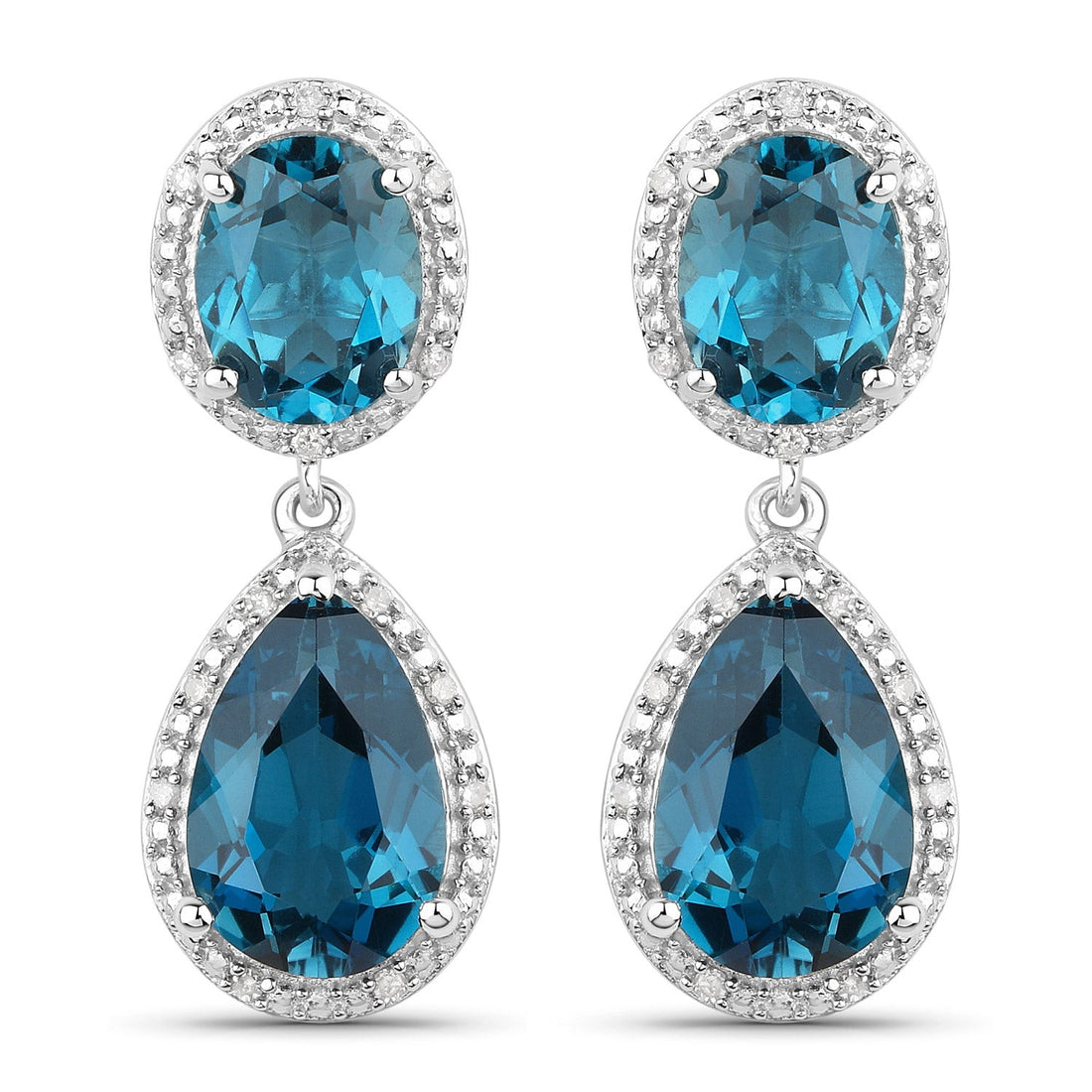 11.45 Carat Genuine London Blue Topaz and White Diamond .925 Sterling Silver Earrings by Avera Group