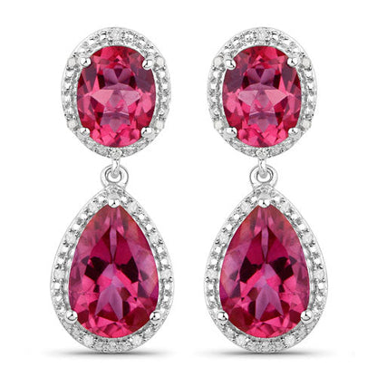 11.35 Carat Genuine Pink Topaz and White Diamond .925 Sterling Silver Earrings by Bids.com