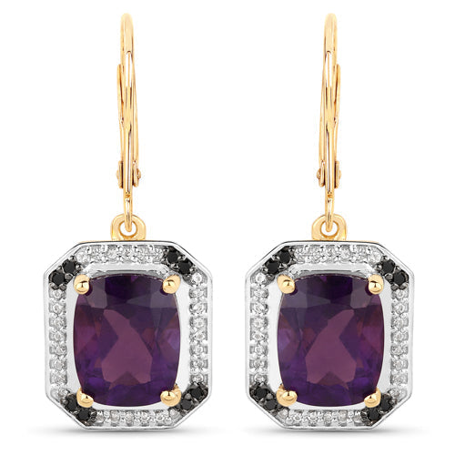 5.56 Carat Genuine Amethyst, Black Diamond and White Topaz .925 Sterling Silver Earrings  DestGlow