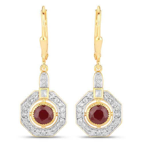 1.78 Carat Genuine Ruby and White Zircon .925 Sterling Silver Earrings by Bids.com