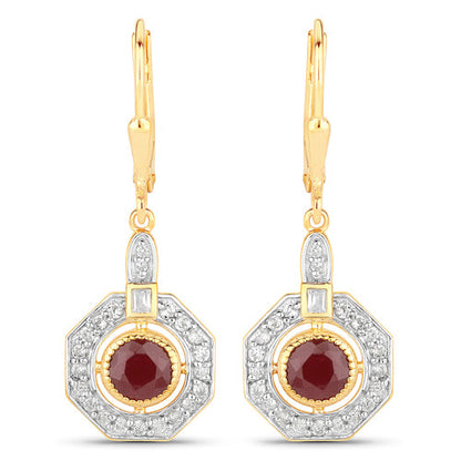 1.78 Carat Genuine Ruby and White Zircon .925 Sterling Silver Earrings by Bids.com