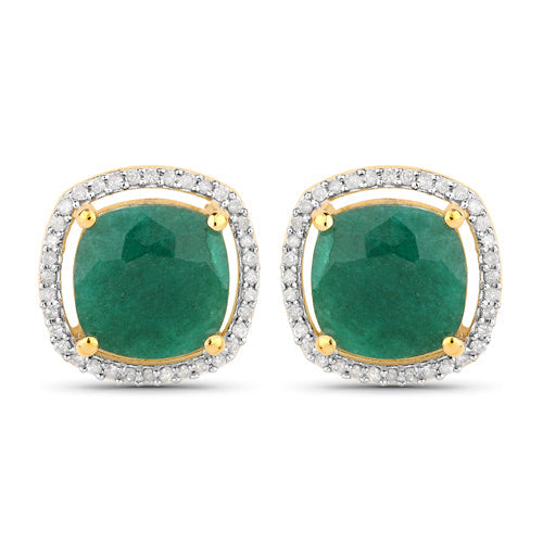 4.40 Carat Dyed Emerald and White Diamond .925 Sterling Silver Earrings by Bids.com