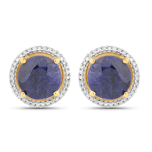 5.20 Carat Dyed Sapphire and White Diamond .925 Sterling Silver Earrings by Bids.com