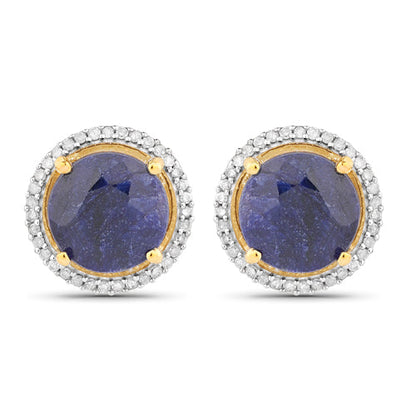 5.20 Carat Dyed Sapphire and White Diamond .925 Sterling Silver Earrings by Bids.com