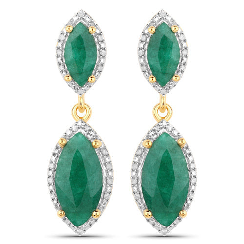 4.21 Carat Dyed Emerald and White Diamond .925 Sterling Silver Earrings by Bids.com