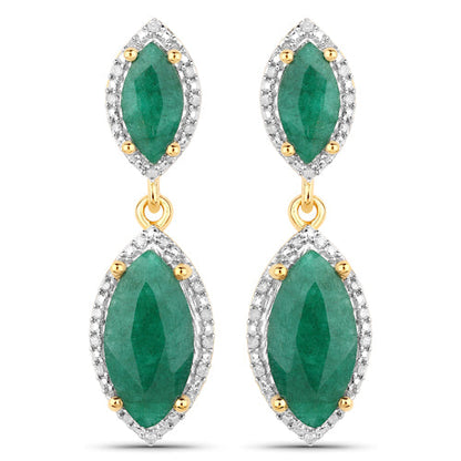 4.21 Carat Dyed Emerald and White Diamond .925 Sterling Silver Earrings by Bids.com