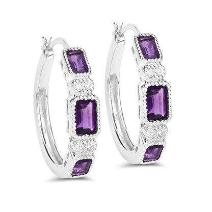 2.18 Carat Genuine Amethyst and White Topaz .925 Sterling Silver Earrings  DestGlow
