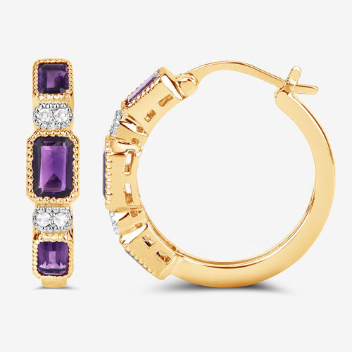 2.18 Carat Genuine Amethyst and White Topaz .925 Sterling Silver Earrings by Bids.com