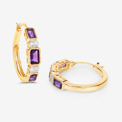 2.18 Carat Genuine Amethyst and White Topaz .925 Sterling Silver Earrings by Bids.com