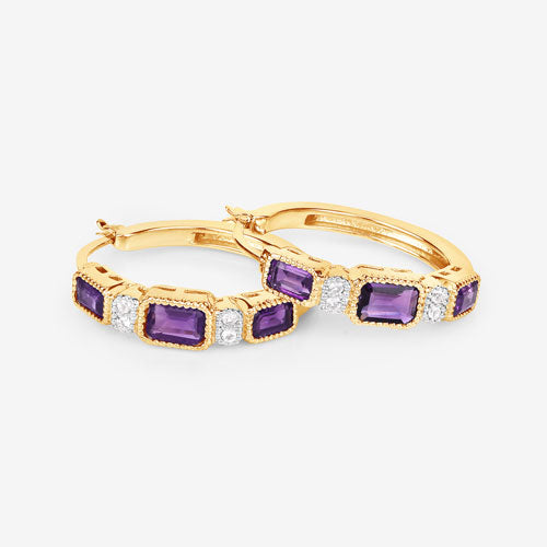 2.18 Carat Genuine Amethyst and White Topaz .925 Sterling Silver Earrings by Bids.com