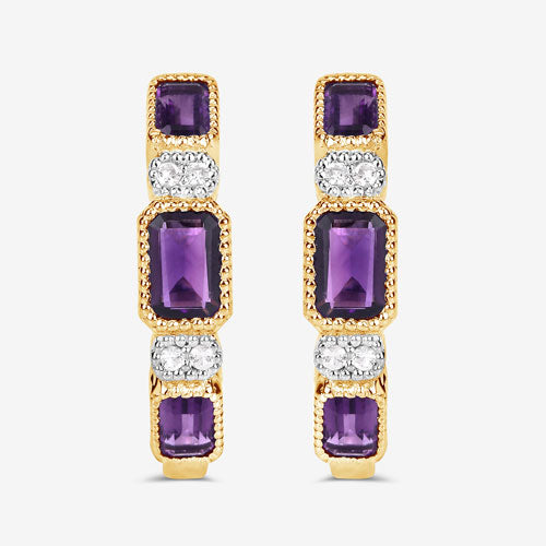 2.18 Carat Genuine Amethyst and White Topaz .925 Sterling Silver Earrings by Bids.com
