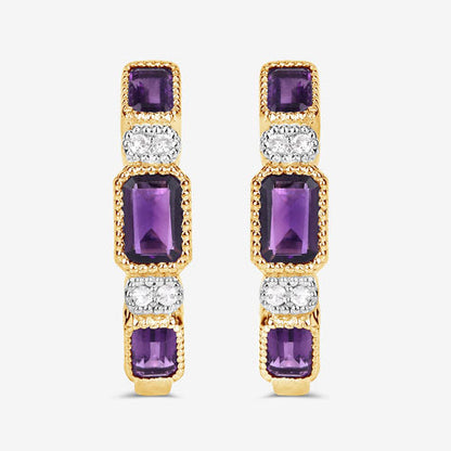 2.18 Carat Genuine Amethyst and White Topaz .925 Sterling Silver Earrings by Bids.com