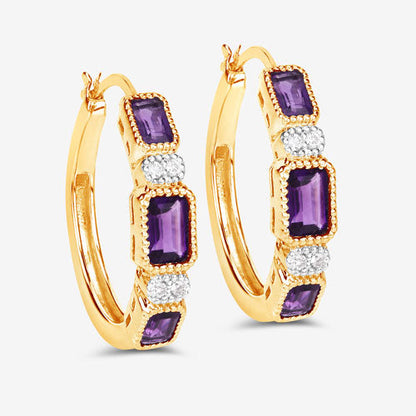 2.18 Carat Genuine Amethyst and White Topaz .925 Sterling Silver Earrings by Bids.com