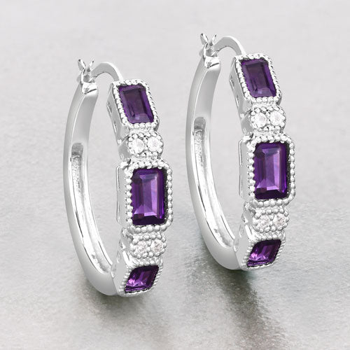 2.18 Carat Genuine Amethyst and White Topaz .925 Sterling Silver Earrings  DestGlow