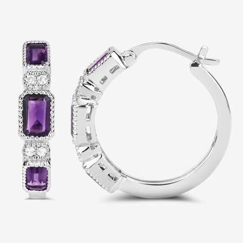 2.18 Carat Genuine Amethyst and White Topaz .925 Sterling Silver Earrings  DestGlow