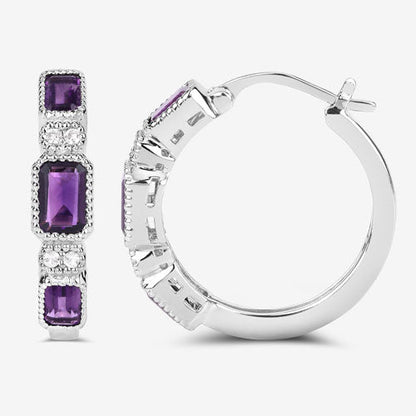 2.18 Carat Genuine Amethyst and White Topaz .925 Sterling Silver Earrings  DestGlow