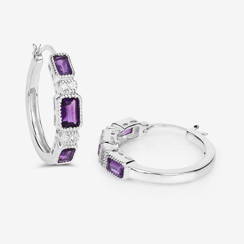 2.18 Carat Genuine Amethyst and White Topaz .925 Sterling Silver Earrings  DestGlow