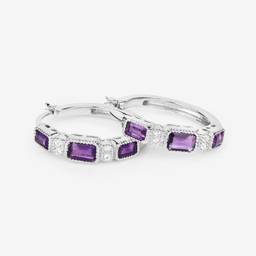 2.18 Carat Genuine Amethyst and White Topaz .925 Sterling Silver Earrings  DestGlow