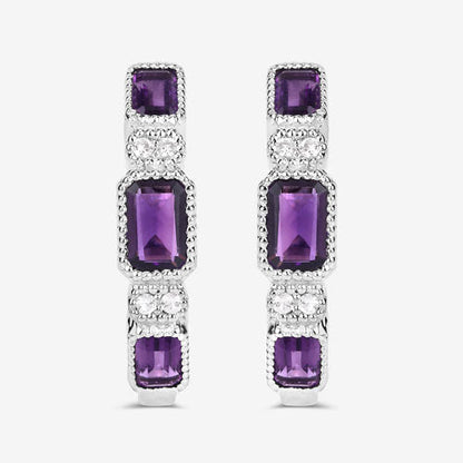 2.18 Carat Genuine Amethyst and White Topaz .925 Sterling Silver Earrings  DestGlow