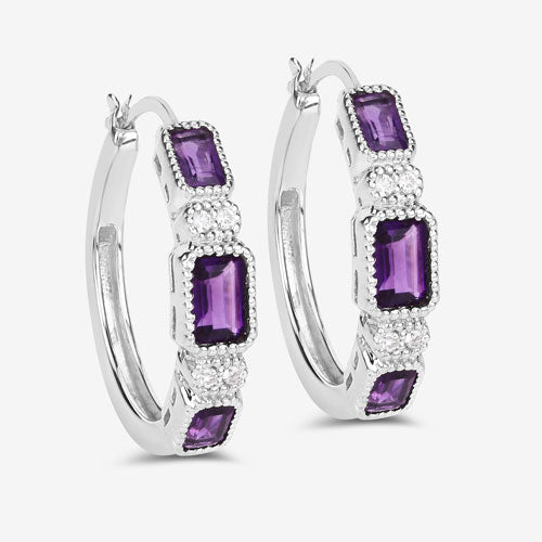 2.18 Carat Genuine Amethyst and White Topaz .925 Sterling Silver Earrings  DestGlow