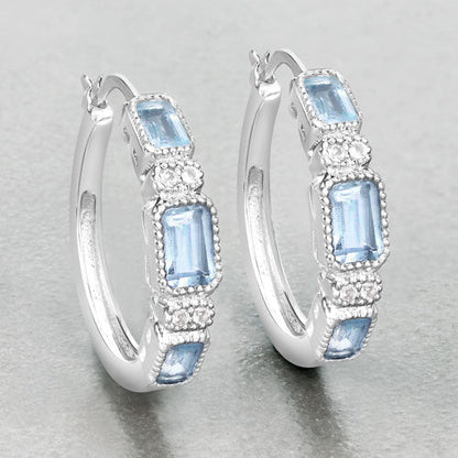 2.66 Carat Genuine Blue Topaz and White Topaz .925 Sterling Silver Earrings  DestGlow