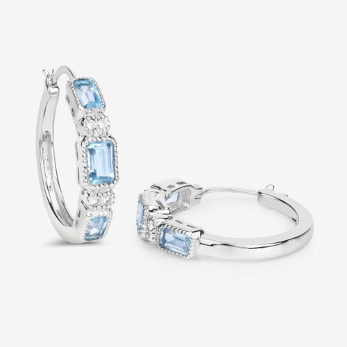 2.66 Carat Genuine Blue Topaz and White Topaz .925 Sterling Silver Earrings  DestGlow